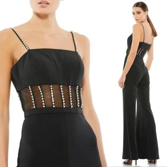 NWT Mac Duggal 26601 Jumpsuit Women's Size 6 Black Prom Wedding Event Designer - Picture 1 of 5